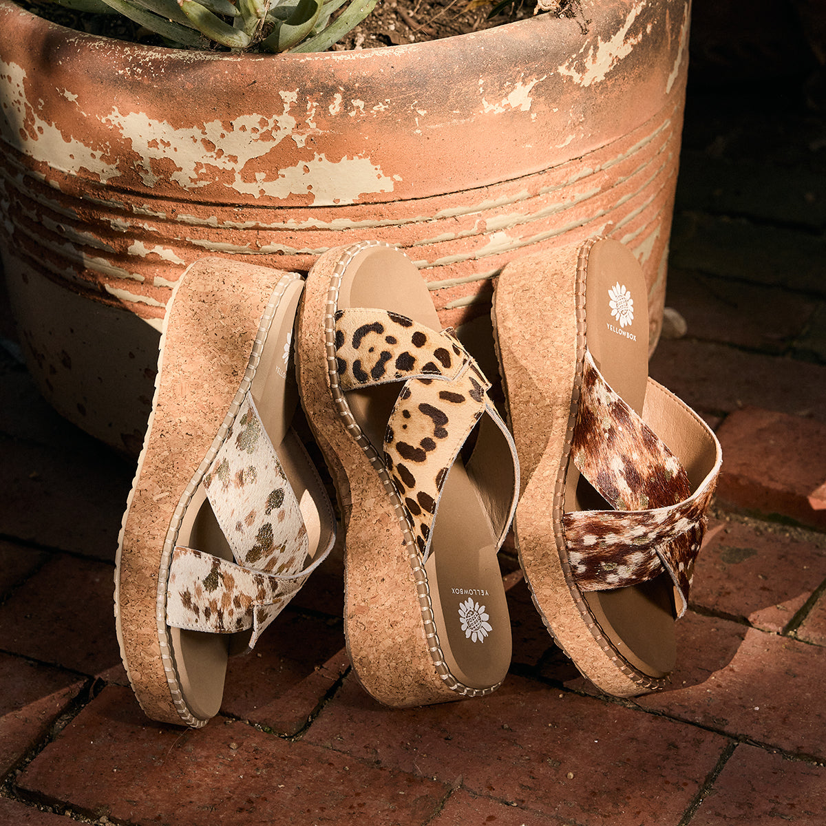 Yellow Box Footwear Essential | Venture Cork Wedge Sandal - White Multi