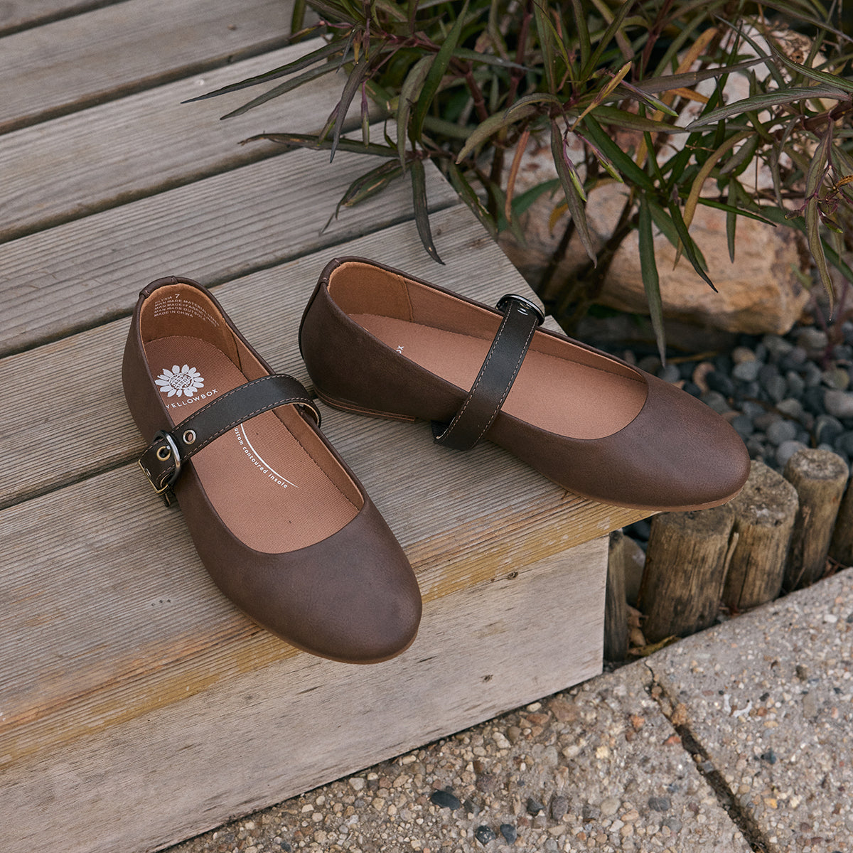 Yellow Box Footwear Recommended | Elysia Mary-Jane Ballet Flat - Chocolate