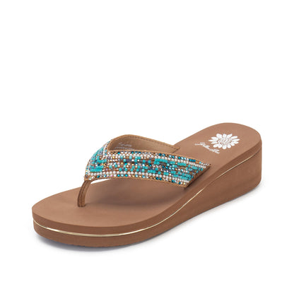 Yellow Box Footwear Premium | Sari Wedge Sandal - Emerald Multi