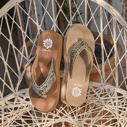 Yellow Box Footwear Premium | Sari Wedge Sandal - Emerald Multi