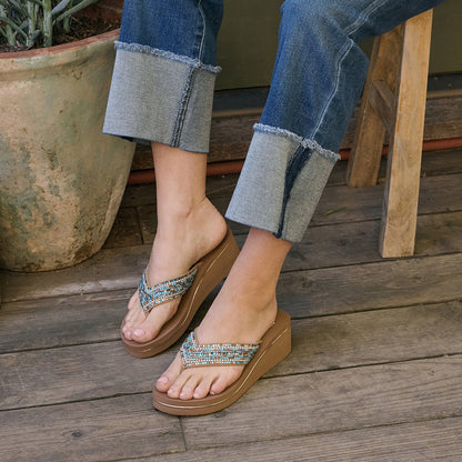 Yellow Box Footwear Premium | Sari Wedge Sandal - Emerald Multi