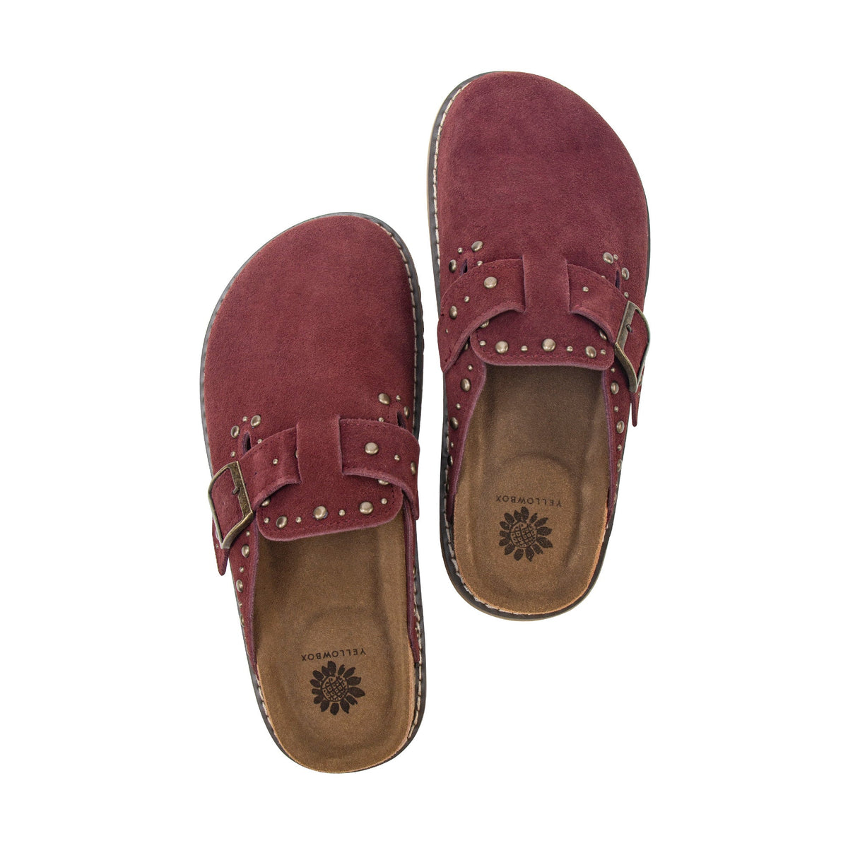 Yellow Box Footwear Top Pick | Mirage Studded Suede Clog - Burgundy