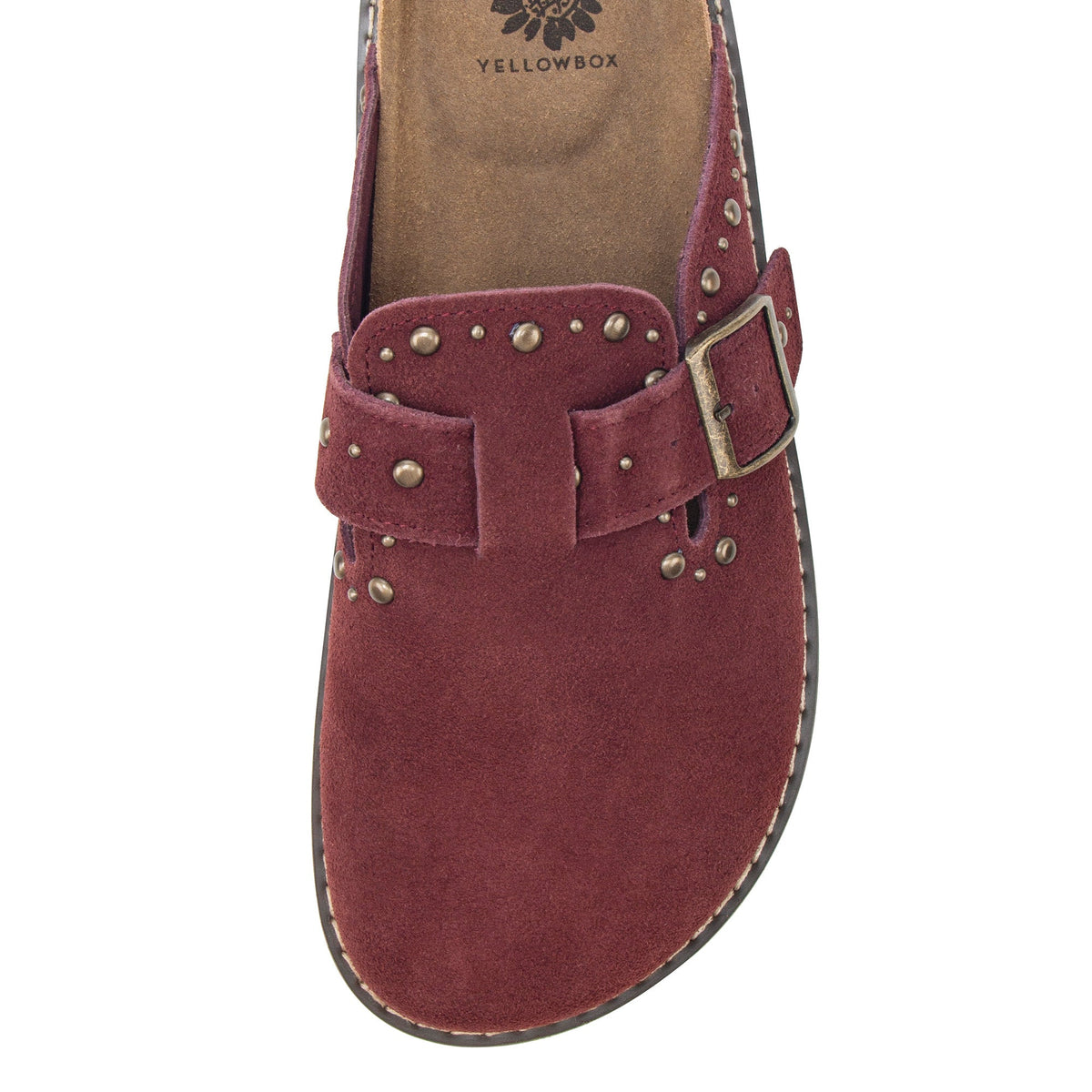 Yellow Box Footwear Top Pick | Mirage Studded Suede Clog - Burgundy