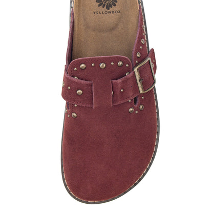Yellow Box Footwear Top Pick | Mirage Studded Suede Clog - Burgundy