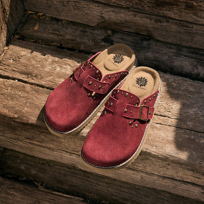 Yellow Box Footwear Top Pick | Mirage Studded Suede Clog - Burgundy