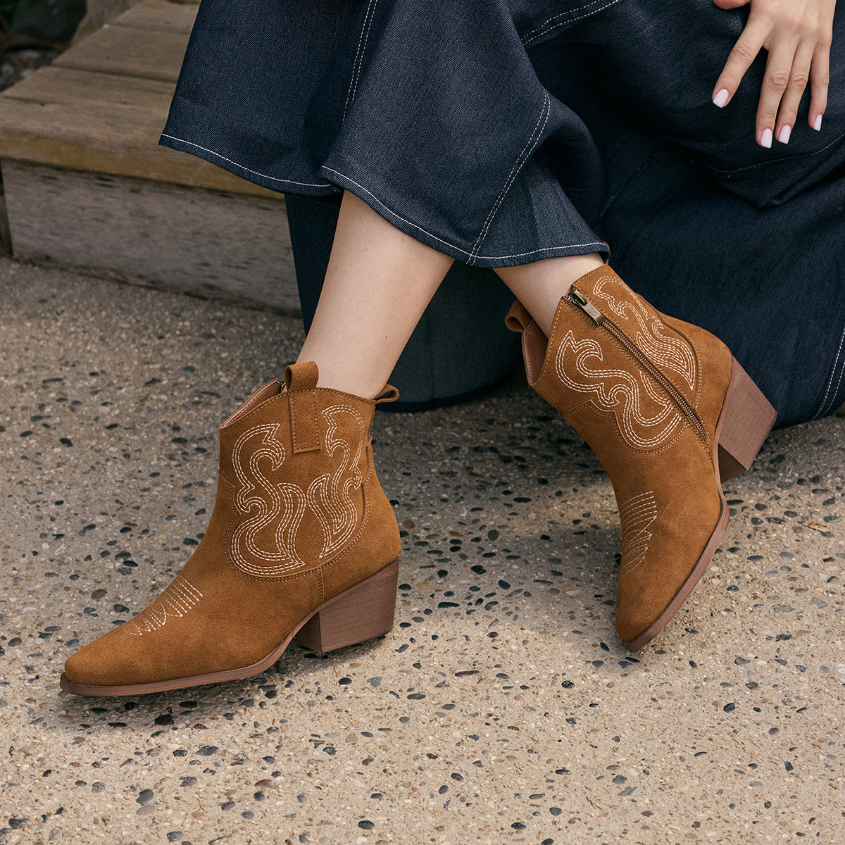 Yellow Box Footwear Sale | Brooklyn Embroidered Bootie - Brown